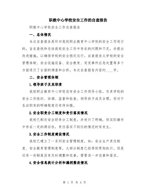 职教中心学校安全工作的自查报告