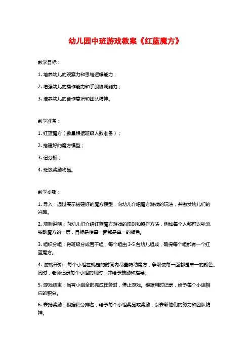 幼儿园中班游戏教案《红蓝魔方》