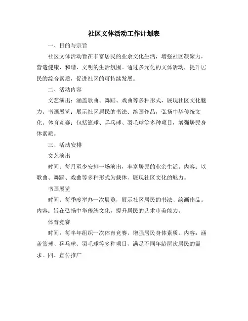 社区文体活动工作计划表