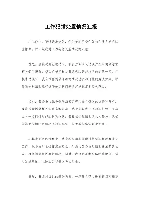 工作犯错处置情况汇报