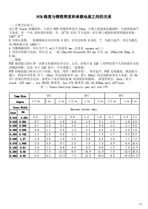 PCB线宽与铜箔厚度和承载电流之间的关系