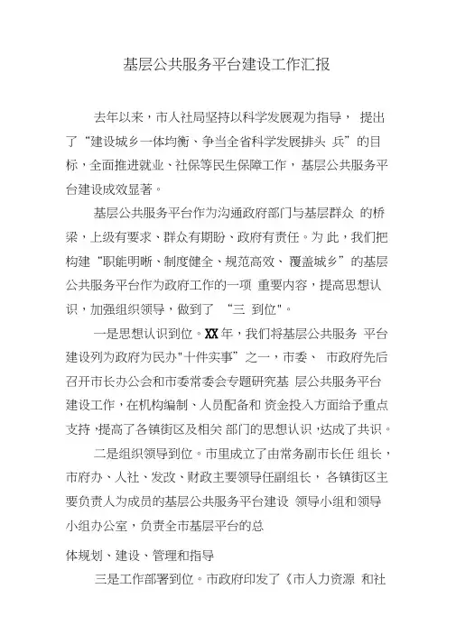 基层公共服务平台建设工作汇报
