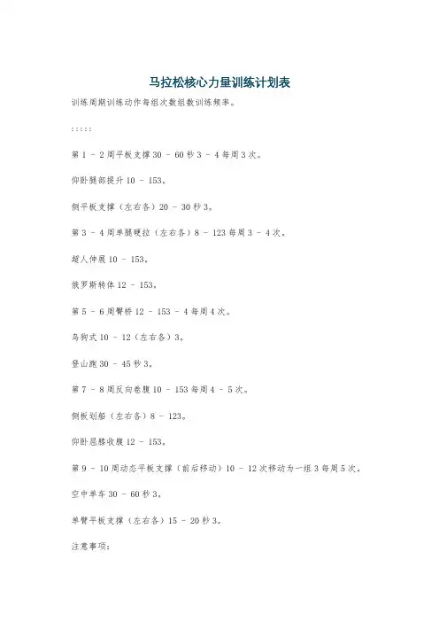 马拉松核心力量训练计划表