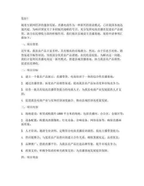 县城直播基地申请书