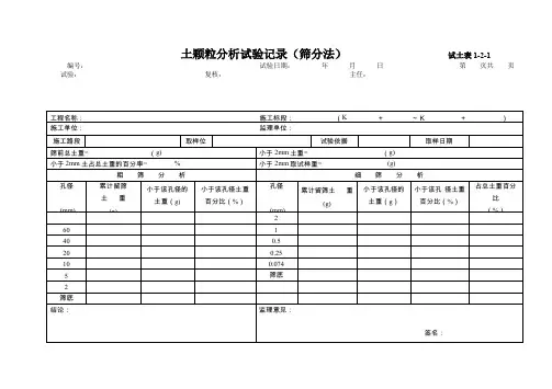土颗粒分析试验记录表(筛分法) 试土表1-2-1