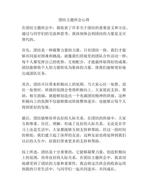 团结主题班会心得