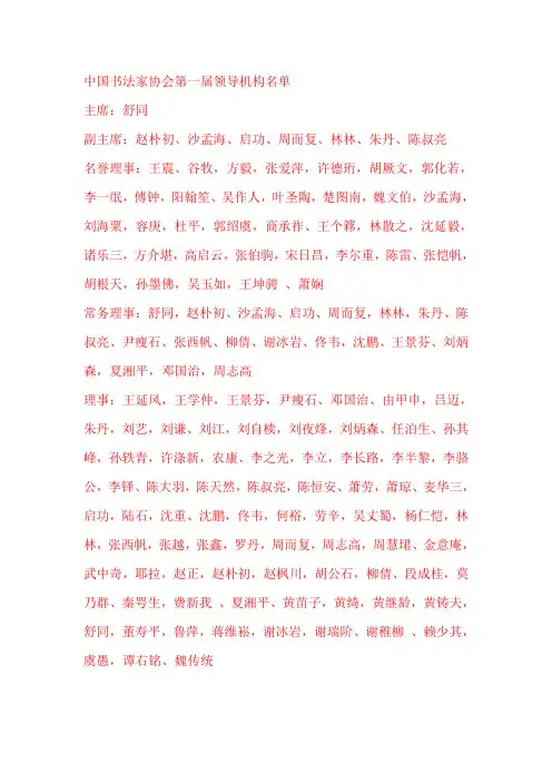 中国书法家协会第一届领导机构名单