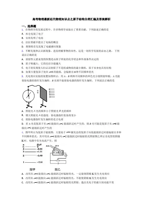 高考物理最新近代物理知识点之原子结构分类汇编及答案解析