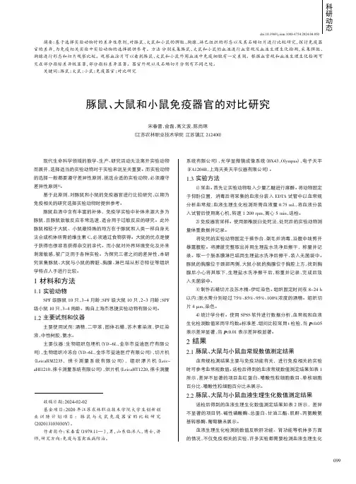 豚鼠、大鼠和小鼠免疫器官的对比研究