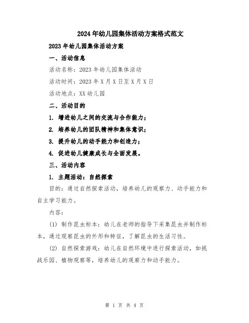 2024年幼儿园集体活动方案格式范文