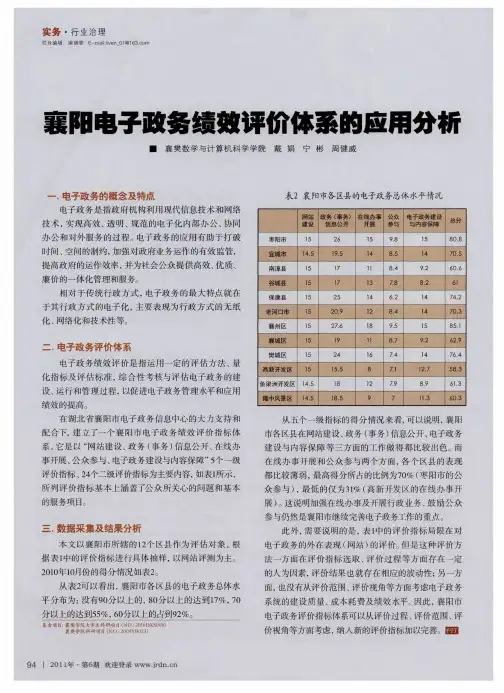 襄阳电子政务绩效评价体系的应用分析