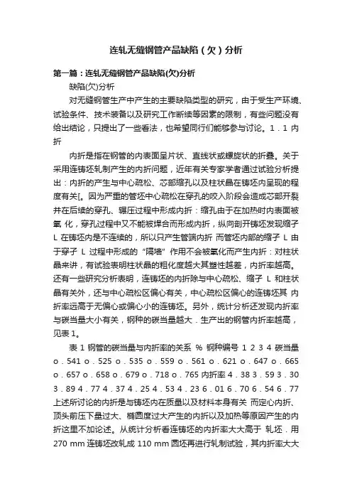 连轧无缝钢管产品缺陷（欠）分析