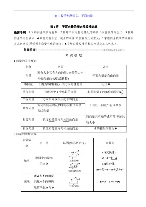 高中数学专题讲义：平面向量