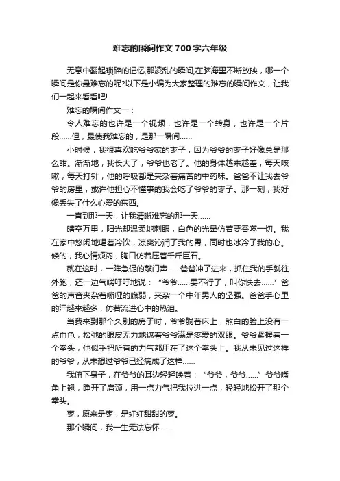 难忘的瞬间作文700字六年级