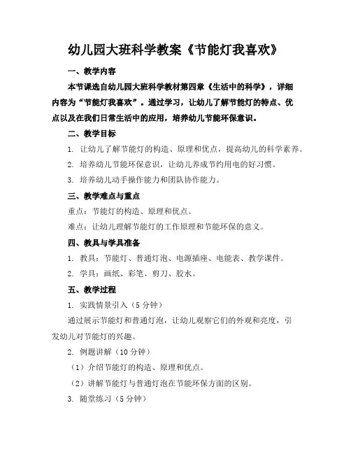 幼儿园大班科学教案《节能灯我喜欢》