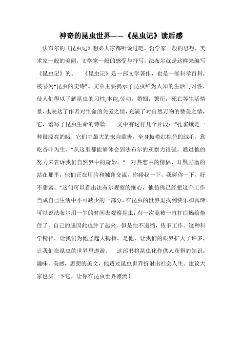 神奇的昆虫世界——《昆虫记》读后感