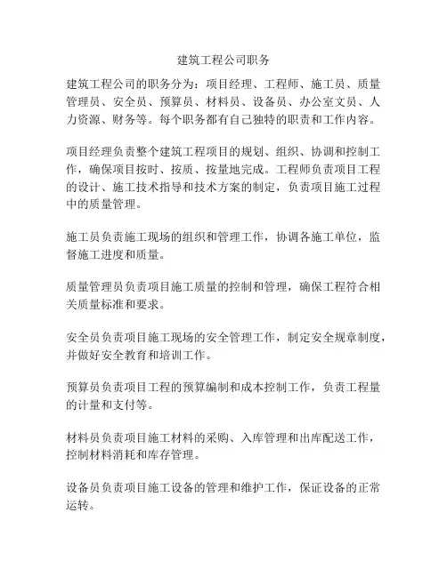 建筑工程公司职务