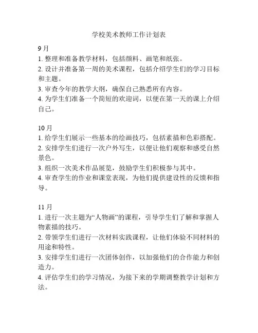 学校美术教师工作计划表