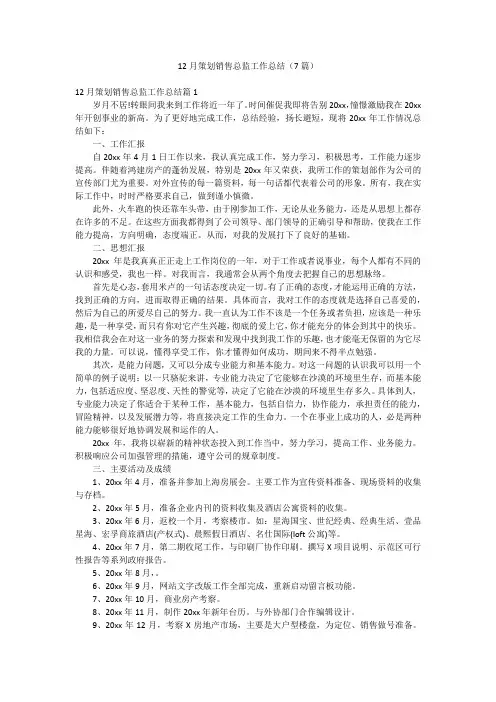 12月策划销售总监工作总结(7篇)