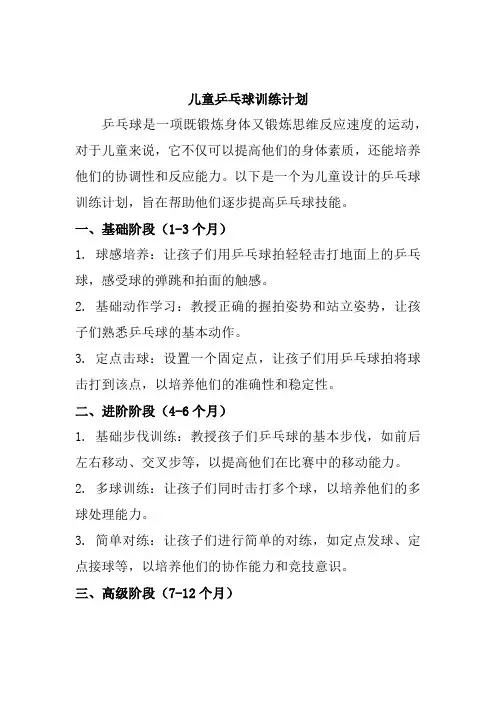 儿童乒乓球训练计划
