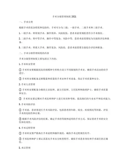 手术分级管理制度2021