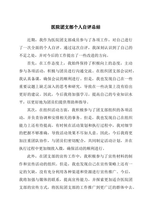 医院团支部个人自评总结