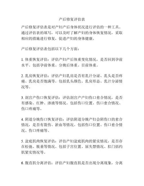 产后修复评估表