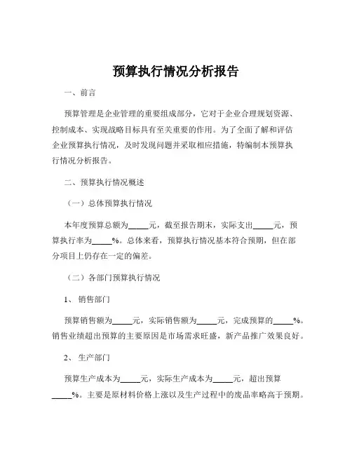 预算执行情况分析报告