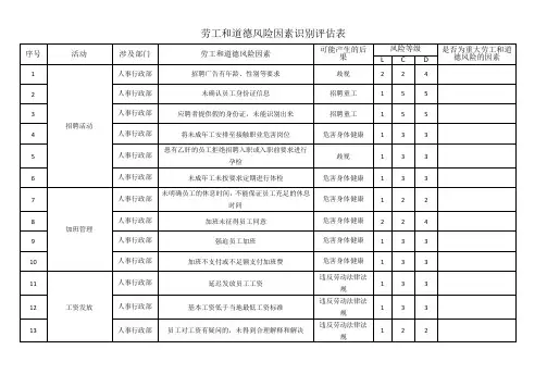 劳工和道德风险因素识别评估表