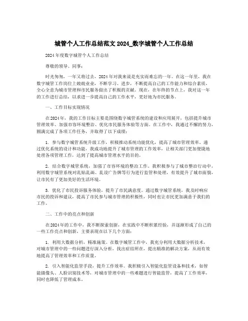 城管个人工作总结范文2024_数字城管个人工作总结