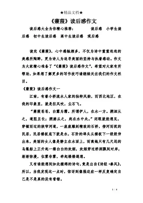 《蒹葭》读后感作文