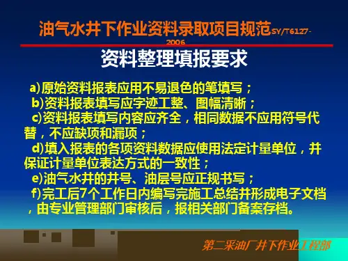 各类井下作业录取标准概要
