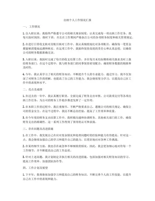 出纳个人工作情况汇报