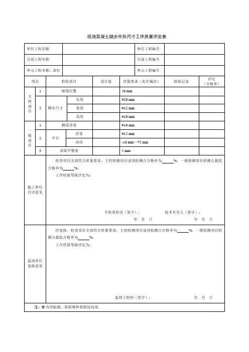 现浇混凝土踏步外形尺寸质量评定表