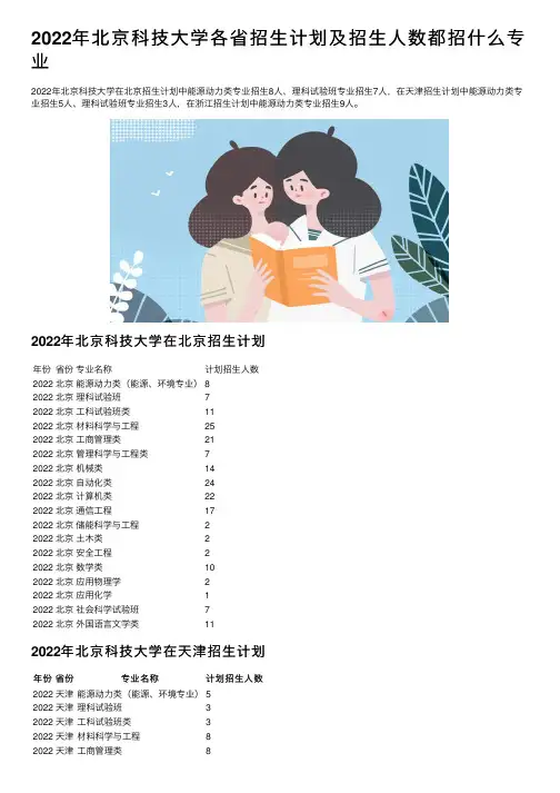 2022年北京科技大学各省招生计划及招生人数都招什么专业