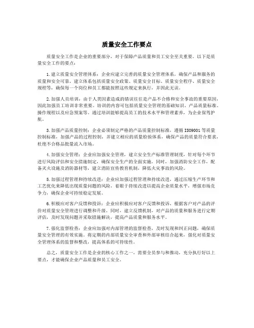 质量安全工作要点