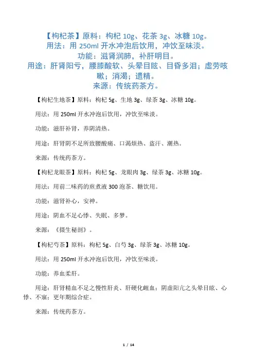 养生茶配方大全
