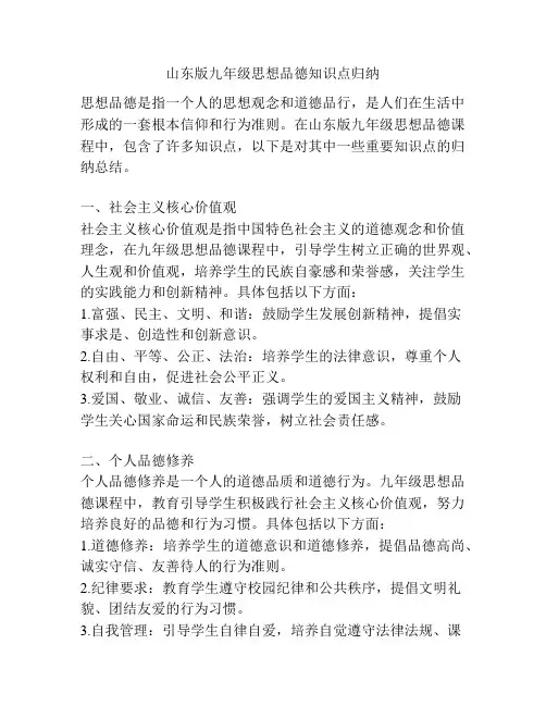 山东版九年级思想品德知识点归纳