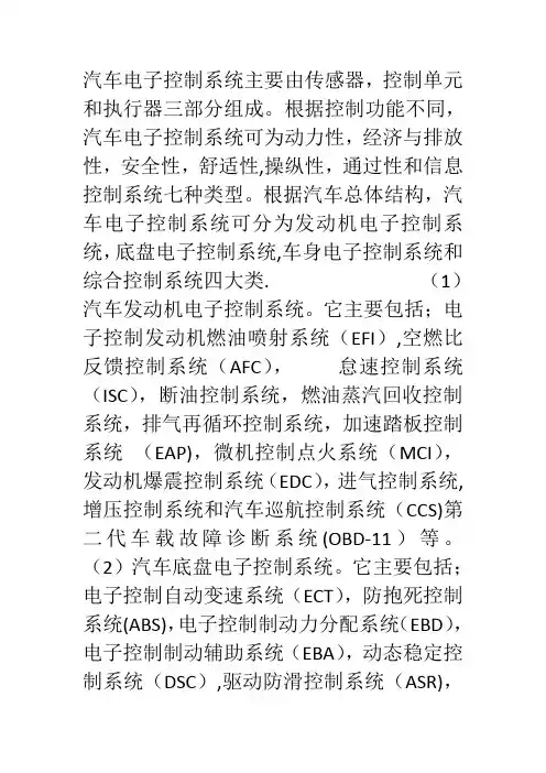 汽车电子控制系统由那些部分组成
