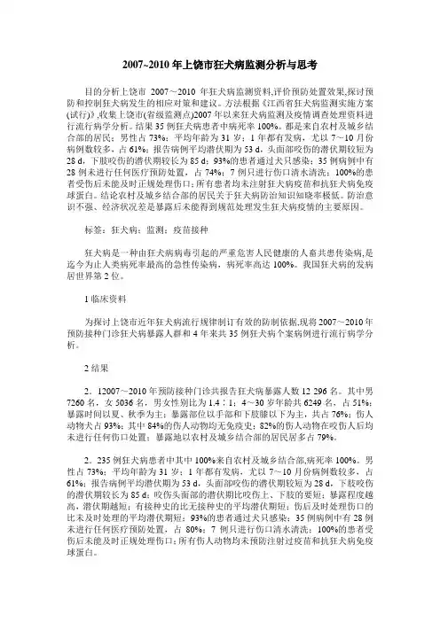 2007~2010年上饶市狂犬病监测分析与思考
