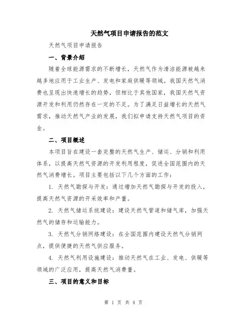 天然气项目申请报告的范文