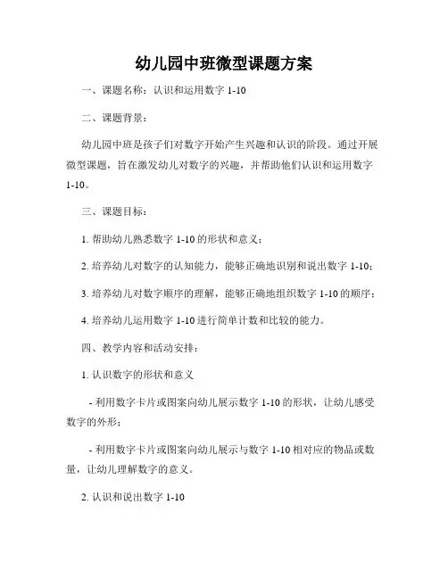 幼儿园中班微型课题方案