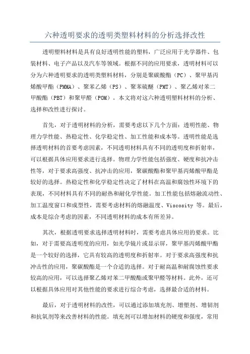 六种透明要求的透明类塑料材料的分析选择改性