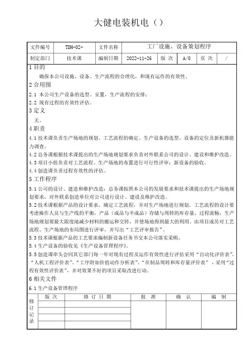 工厂设施、设备策划程序文件