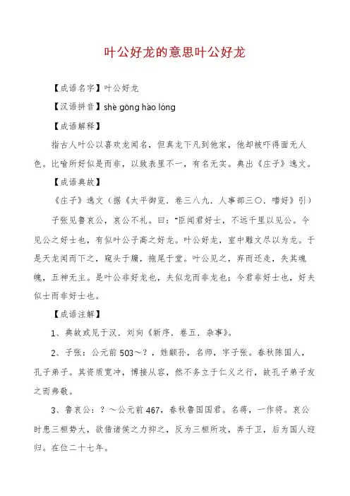 叶公好龙的意思叶公好龙