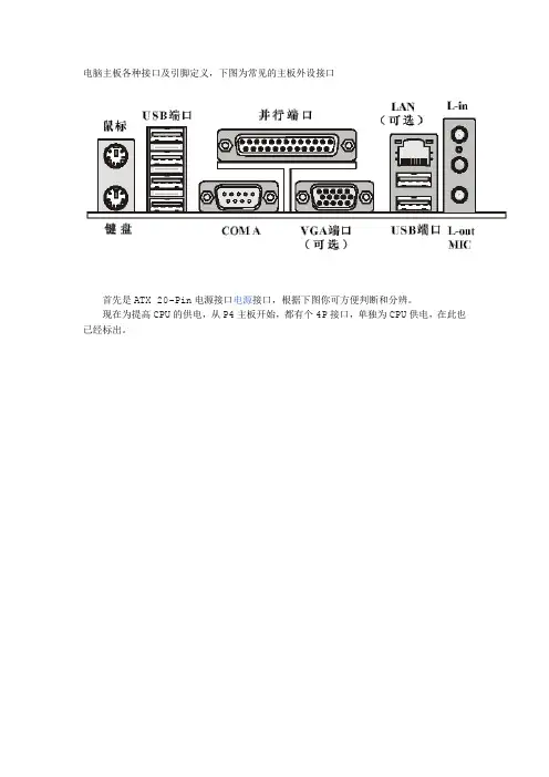 电脑主板各种接口及引脚定义