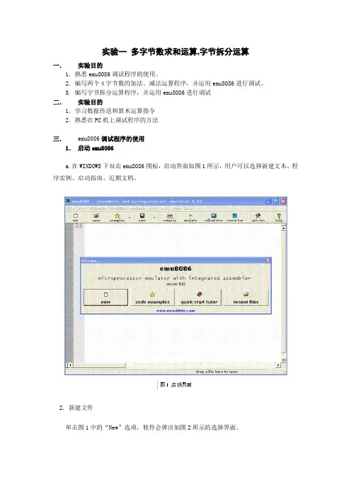 实验一 两个多字节数的加减运算