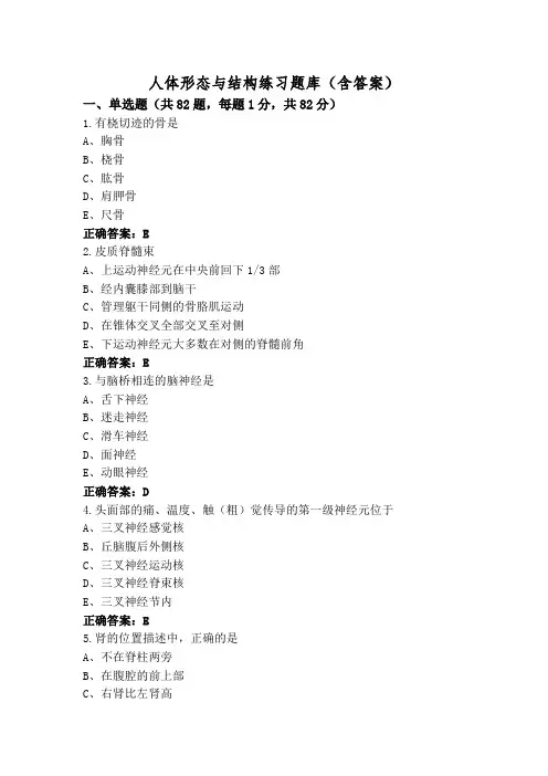 人体形态与结构练习题库(含答案)