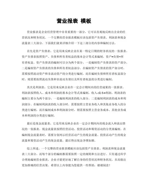 营业报表 模板