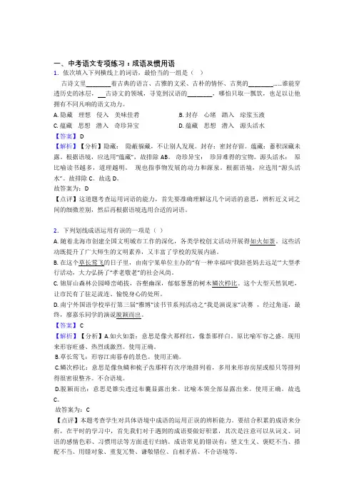 【精品】部编人教版中考 语文成语及惯用语练习题含解析
